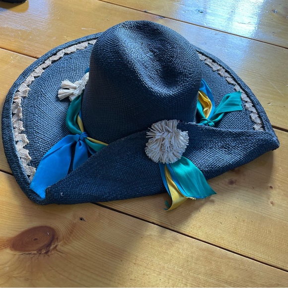Von Henneberg Raffia Derby Hat Black with Ribbon Straw Floral Detail main image 12